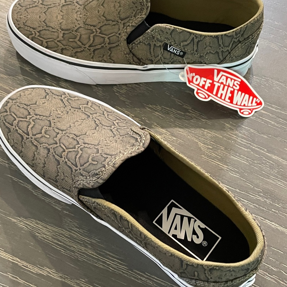 Vans Brown Snake Print Slip-On Sneakers
